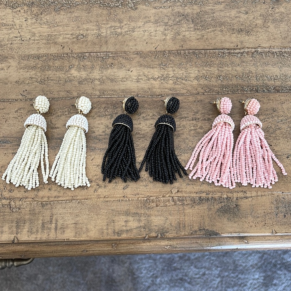 3 beaded earrings white black pink